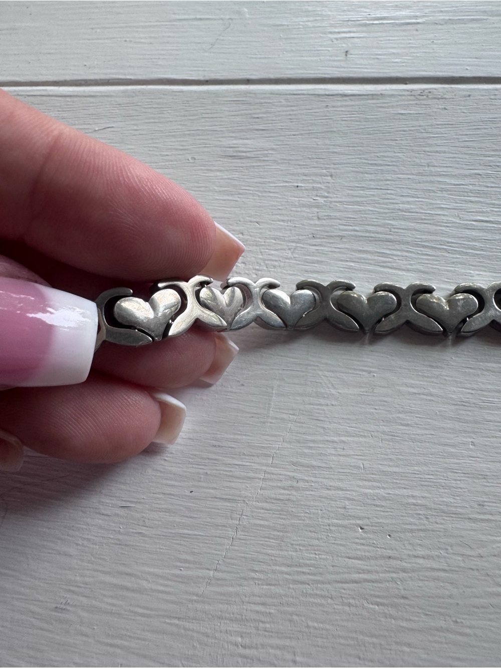 S925 Vintage Silver Heart Link Bracelet - Picture 1 of 5